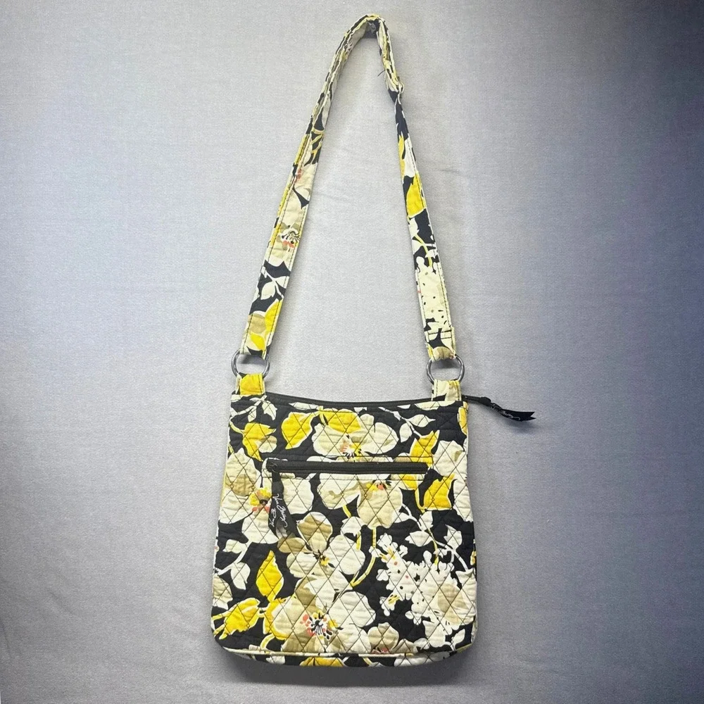 Vera Bradley Hipster Crossbody Bag Dogwood Floral Yellow Black Quilted Cotton